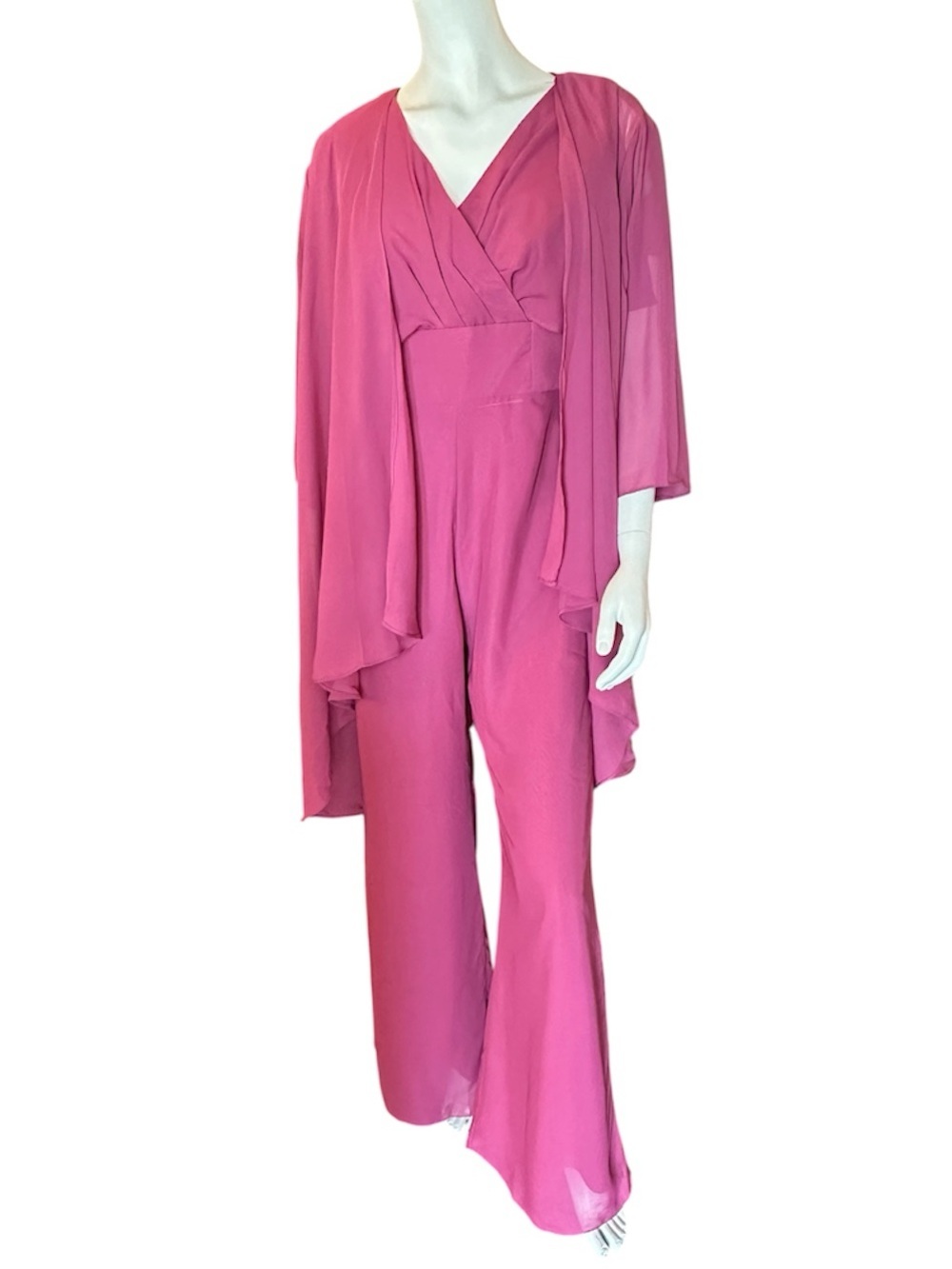 Gown Gallery Lined Chiffon Jumpsuit w/Matching Duster Raspberry Size 12 NWT